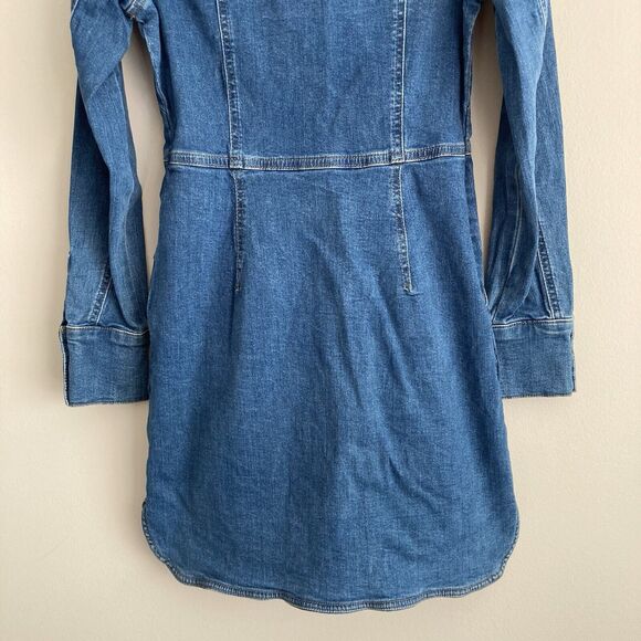 Free People Dynomite Blue Denim Dress Snap Front Medium Wash Mini Size XS - Picture 11 of 12